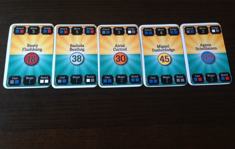 Here Are A Sample Of 5 Wizard Cards In The Game. Each Have Different Stats And Dice Rolls. Prototype Copy Shown.